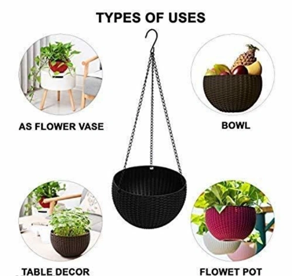  Multicolored  Rattan Woven  Plastic  Hanging Planters With Metal Hanging Chain (Flower Not included)Set of 4 - Free Size, Multicolor, Plastic, Pack of4